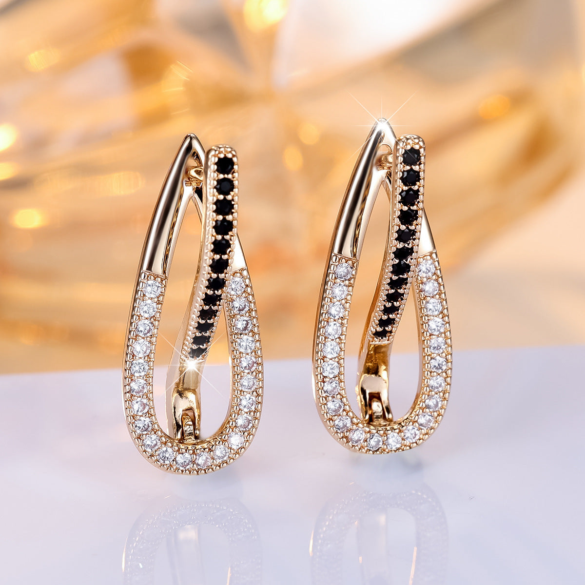 ONYX | ROUND ZIRCON DROP EARRINGS