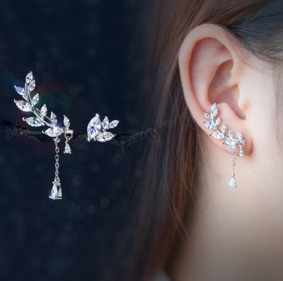 SERAPHINA | ASYMMETRIC SILVER LEAF EARRINGS