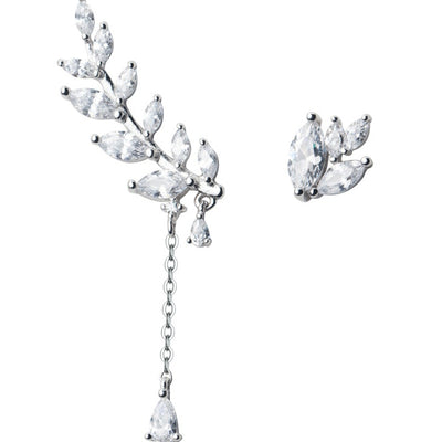 SERAPHINA | ASYMMETRIC SILVER LEAF EARRINGS