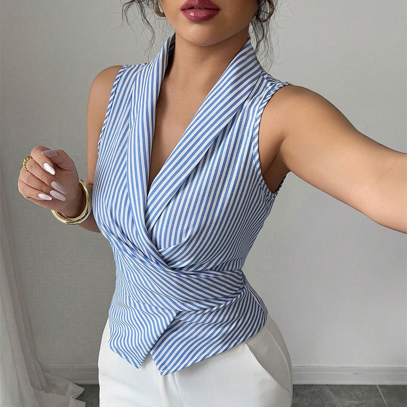 OLIVIA | STRIPED SLEEVELESS CARDIGAN